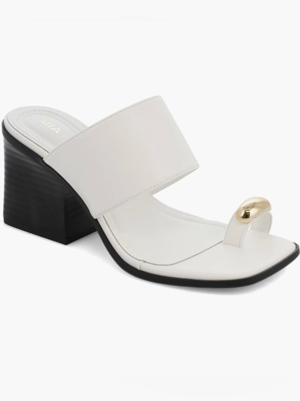 MIA White Block Heel Mule with Gold Toe Accent. Sz 7. NWT